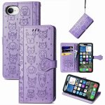 Saturcase coque pour apple iphone 16e 2025, chien et chat mignon pu cuir magn�tique flip portefeuille ...