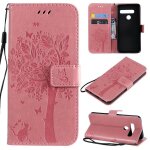 Saturcase coque pour lg g8 thinq, arbre a chat pu cuir magn�tique flip portefeuille support porte - carte ...