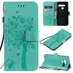 Saturcase coque pour lg g8 thinq, arbre a chat pu cuir magn�tique flip portefeuille support porte - carte ...