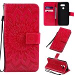Saturcase coque pour lg k40s, fleur du soleil gaufrage pu cuir magn�tique flip portefeuille support porte ...