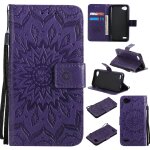 Saturcase coque pour lg q6, fleur du soleil gaufrage pu cuir magn�tique flip portefeuille support porte ...