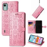 Saturcase coque pour nokia c12, chien et chat mignon pu cuir magn�tique flip portefeuille support porte ...
