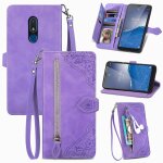 Saturcase coque pour nokia c3, fleur gaufrage pu cuir magn�tique flip portefeuille poche fermeture eclair ...