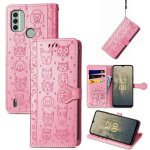 Saturcase coque pour nokia c31, chien et chat mignon pu cuir magn�tique flip portefeuille support porte ...