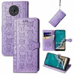Saturcase coque pour nokia g50, chien et chat mignon pu cuir magn�tique flip portefeuille support porte ...