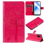 Saturcase coque pour oppo a55 5g / realme v11 5g, arbre a chat pu cuir magntique flip portefeuille support ...