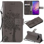 Saturcase coque pour samsung galaxy s10, arbre � chat gaufrage pu cuir magn�tique flip portefeuille support ...