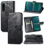 Saturcase coque pour sony xperia 5 iii 2021, papillon fleurs pu cuir magn�tique flip portefeuille support ...