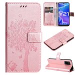 Saturcase coque pour vivo y21 y21s 2021, arbre a chat pu cuir magn�tique flip portefeuille support porte ...