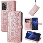 Saturcase coque pour zte blade a72 4g / v40 vita, chien et chat mignon pu cuir magn�tique flip portefeuille ...