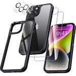 Set 5 - en - 1 coque iphone 14 : coque anti - choc + 2 vitres 9h + 2 protections camra, noir / transparente, ...
