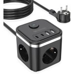 Sjzg - bloc multiprise cube avec usb, bloc multiprise usb c, chargeur usb c, 3 prises avec interrupteur, ...