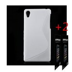Pour sony xperia z2 : etui silicone blanc / brillant design en s + 2 films Pour sony xperia z2 : etui silicone blanc / brillant design en s + 2 films