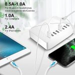 Station de charge usb, hub chargeur usb de 40 w a 8 ports, chargeur usb multiport avec smart detect, ...
