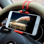 Support voiture volant pour smartphone reglable universel 360 rotatif noir / rouge