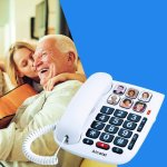 Tlphone filaire larges touches pour les sniors et 6 photos mmoires blanc
