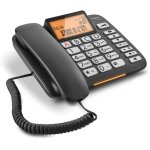 Téléphone fixe filaire avec fonction mains - libres, larges touches, signal d'appel lumineux noir Téléphone fixe filaire avec fonction mains - libres, larges touches, signal d'appel lumineux noir