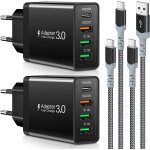 Tianyi - chargeur usb - c 35w 4 ports, charge rapide pd / qc 3. 0 avec 2 cbles 6, 6 pieds, compatible ...