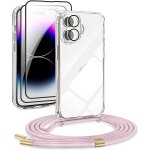 Tianyi - coque pour iphone 16 plus avec cordon - housse de protection transparente tpu + pc avec collier ...