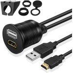 Tnp cble usb hdmi encastr pour tableau de bord de tableau de bord avec prise jack etanche pour voiture, ...