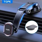 Topk - support de tlphone magntique pour voiture, support mains libres 2 en 1, carte prada, grille ...