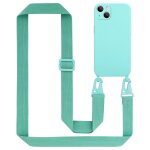 Tour de cou cha�ne pour apple iphone 14 en liquid turquoise housse de protection en silicone avec cordelette ...