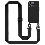 Tour de cou cha�ne pour apple iphone 14 pro en liquid black housse de protection en silicone avec cordelette ...