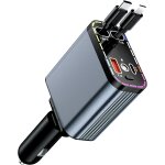 Trahoo - chargeur de voiture 4 en 1 r�tractable - chargeur rapide - 152 w - prise allume - cigare usb ...