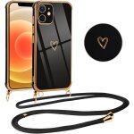 Tzf - coque pour iphone 12 mini avec cordon de collier, galvanis etui housse avec motif coeur d'amour, ...