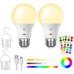Usb c batterie ampoule rechargeable avec t�l�commande, e27 ampoule intelligente rgb, 9 + 3 temp�ratures ...