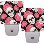 Veilleuses a fleurs roses en forme de crane de sucre, decoratives enfichables, avec capteur automatique ... Veilleuses a fleurs roses en forme de crane de sucre, decoratives enfichables, avec capteur automatique ...