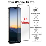 Vitre de protection int�grale en verre tremp� pour iphone 15 pro - lot de 3