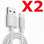 X2 c�ble metal nylon renforc� chargeur usb / type c longueur 2m couleur argent compatible samsung lg ...