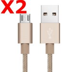 X2 c�ble metal nylon renforc� chargeur usb / micro usb longueur 2m couleur or compatible samsung lg sony ...