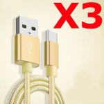 X3 c�ble metal nylon renforc� chargeur usb / type c 1, 5m tr�ss� couleur or compatible samsung lg sony ...