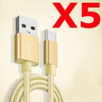 X5 c�ble metal nylon renforc� chargeur usb / type c 1, 5m tr�ss� couleur or compatible samsung lg sony ...