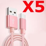 X5 c�ble metal nylon renforc� chargeur usb / type c 1, 5m tr�ss� couleur rose compatible samsung lg sony ...