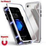 Xm coque etui magnetique housse protection metal + verre arriere pour iphone 8 argent magnetic bumper ...