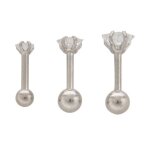 1 ensemble de 3 clous d'oreilles en acier 316l, clous auriculaires en zirconium transparent, piercing ...