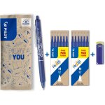 1 frixion ball clicker bleu + 2 sets de 6 recharges + gomme - encre gel effaable - stylo roller rechargeable, ...