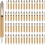 100 pcs stylos a bille rtractables en bois, bambou personnalisable, encre bleue pour bureau et ecole, ...
