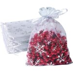100 pieces sachet organza flocon neige de nol, 10x15cm argent organza pochette cadeau, pochette bijoux ...