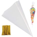 100 pièces sachets transparents bonbons sacs cellophane cône bonbons friandises pochette avec ruban d'or ... 100 pièces sachets transparents bonbons sacs cellophane cône bonbons friandises pochette avec ruban d'or ...