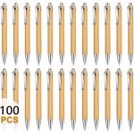 100pcs stylos a bille rtractable en bois, stylo a bille contact ecologique bureau & fournitures scolaire, ...