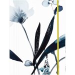 115936c - une chemise a elastique cartonn�e 3 rabats a4 motif floral peint a l'encre bleue - carte finition ...