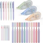 12 pi�ces surligneurs pastel avec 6 stylo a encre gel avec 6 noyau de remplacement avec 3 ruban correcteur ...