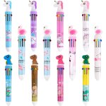 12pcs 10 en 1 stylos multicolores a bille roulante r�tractable, stylo a bille 10 couleurs dessin anim� ...