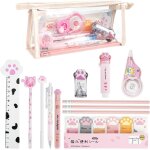 13 pcs patte de chat kit papeterie, mini rouleau a crayons, gomme r�tractable, ruban correcteur, stylos ...