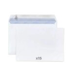15 enveloppes blanches en papier 80 g - 16, 2 x 22, 9 cm
