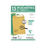 15 enveloppes - kraft brun - c5 162x229mm - auto - adh�sive - clairefontaine